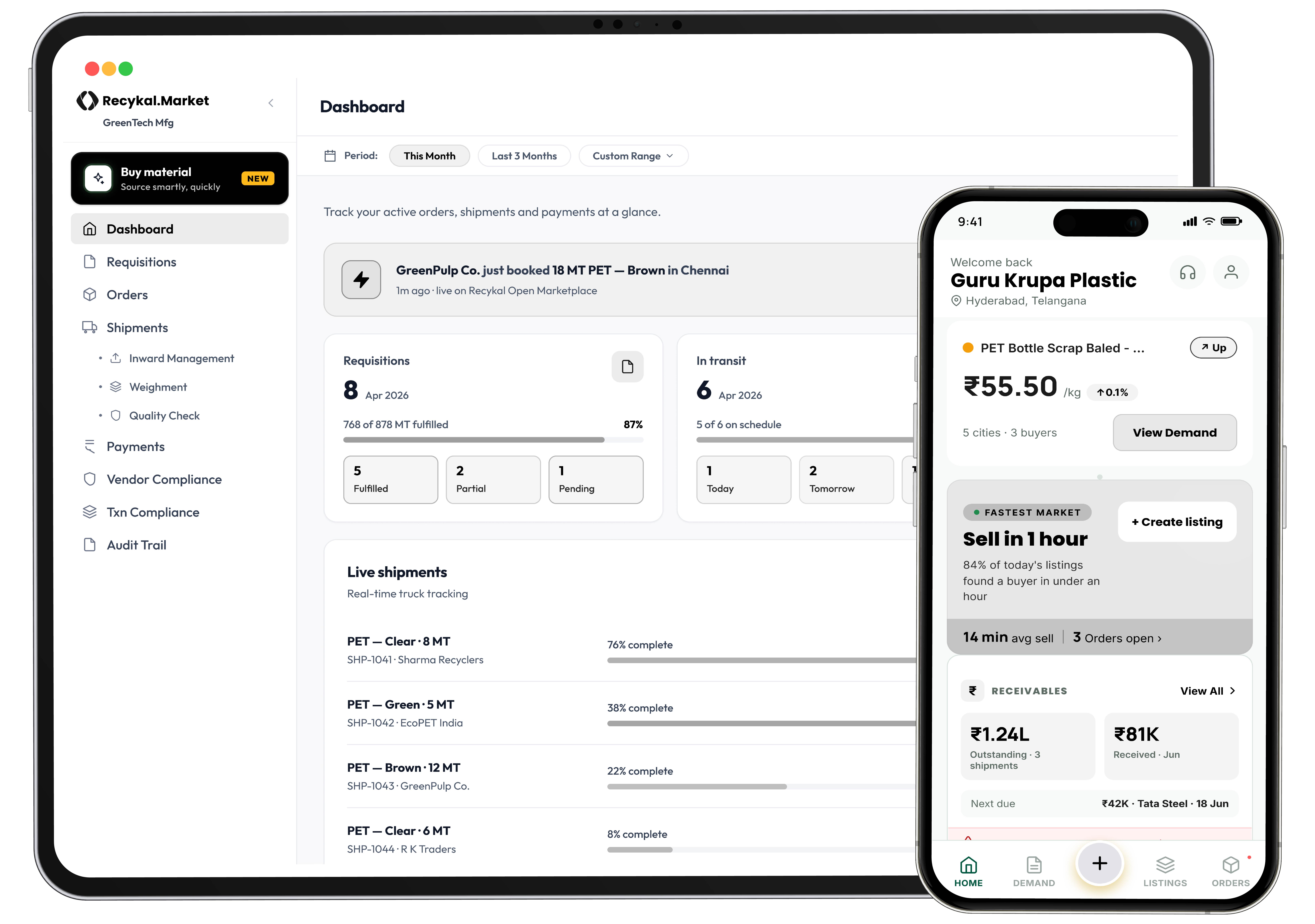 Recykal Market dashboard interface