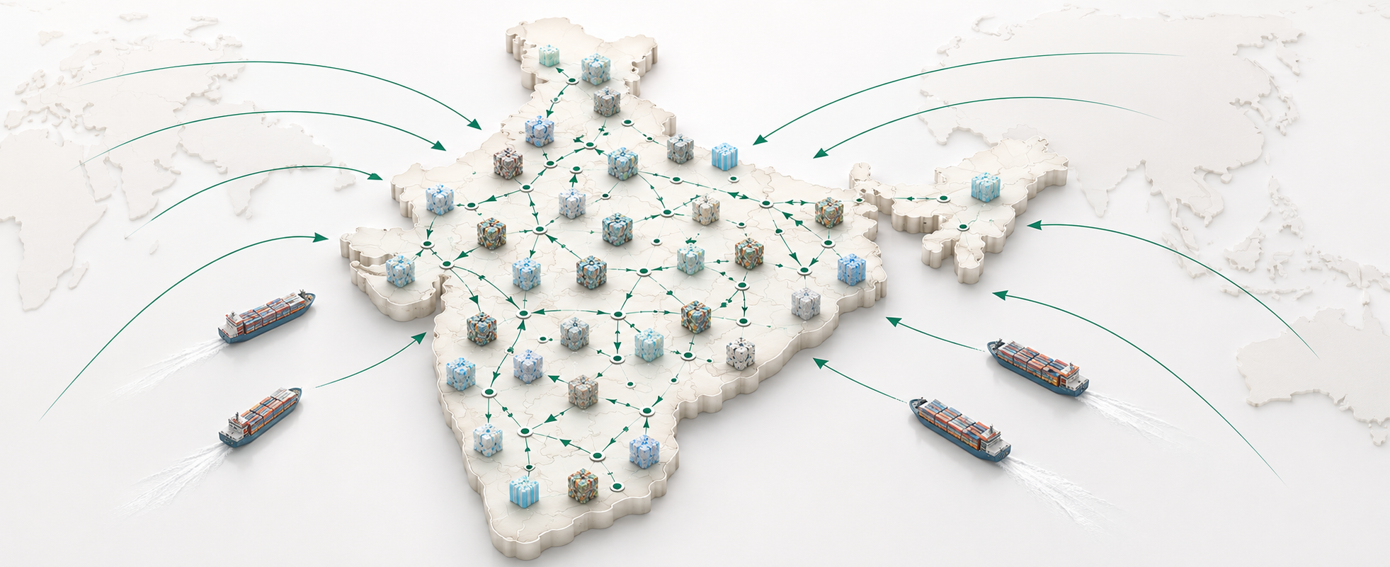 Recykal's plastic supply network across India, with inbound and outbound trade routes to global markets